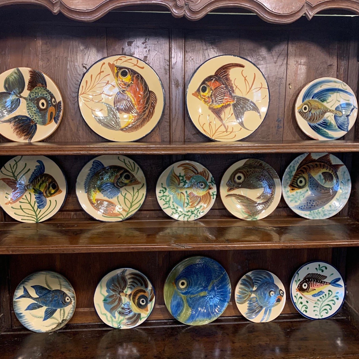 Set of 12 Puigdemont Hand Painted Fish Plate