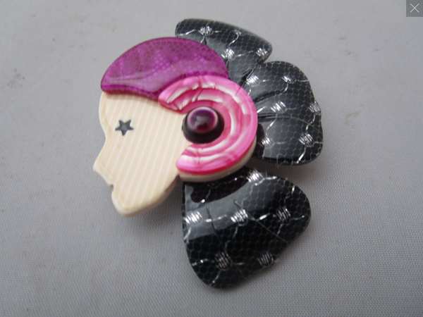 Broche LEA STEIN Art Déco - Profil De Femme - Bijou Vintage Occasion - Accessoire De Mode Rétro