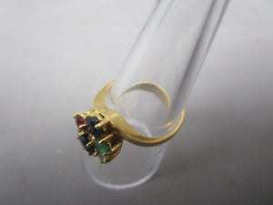 18k Yellow Gold Ruby Sapphire Diamond Emerald Ring Vintage c1980