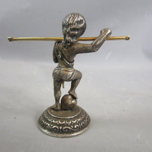 Cast White Metal Cherub Standing On Heart Holding Bow Antique c1880