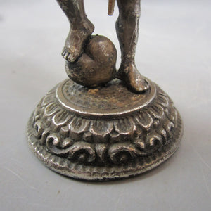 Antique Cast White Metal Cherub Standing On Heart Holding Bow Circa -1880