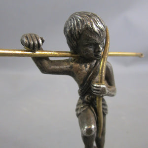 Antique Cast White Metal Cherub Standing On Heart Holding Bow Circa -1880