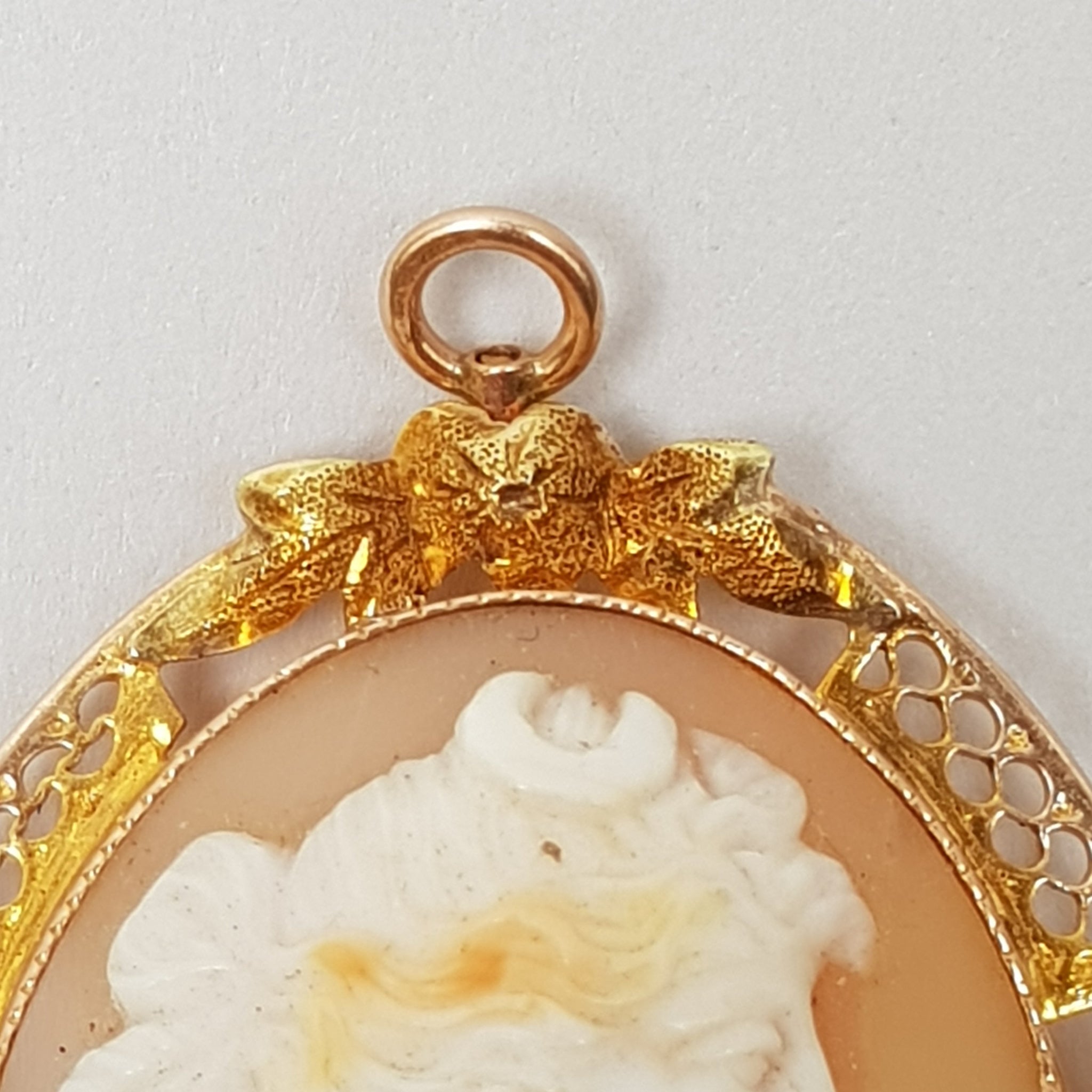 9k Gold Hand Carved Shell Cameo Brooch Pendant Nyx Goddess Of Night Antique Circa 1910