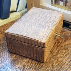 Faux Crocodile Skin Clad Small Sixed Jewellery Lock Box With Key Antique Edwardian circa 1910
