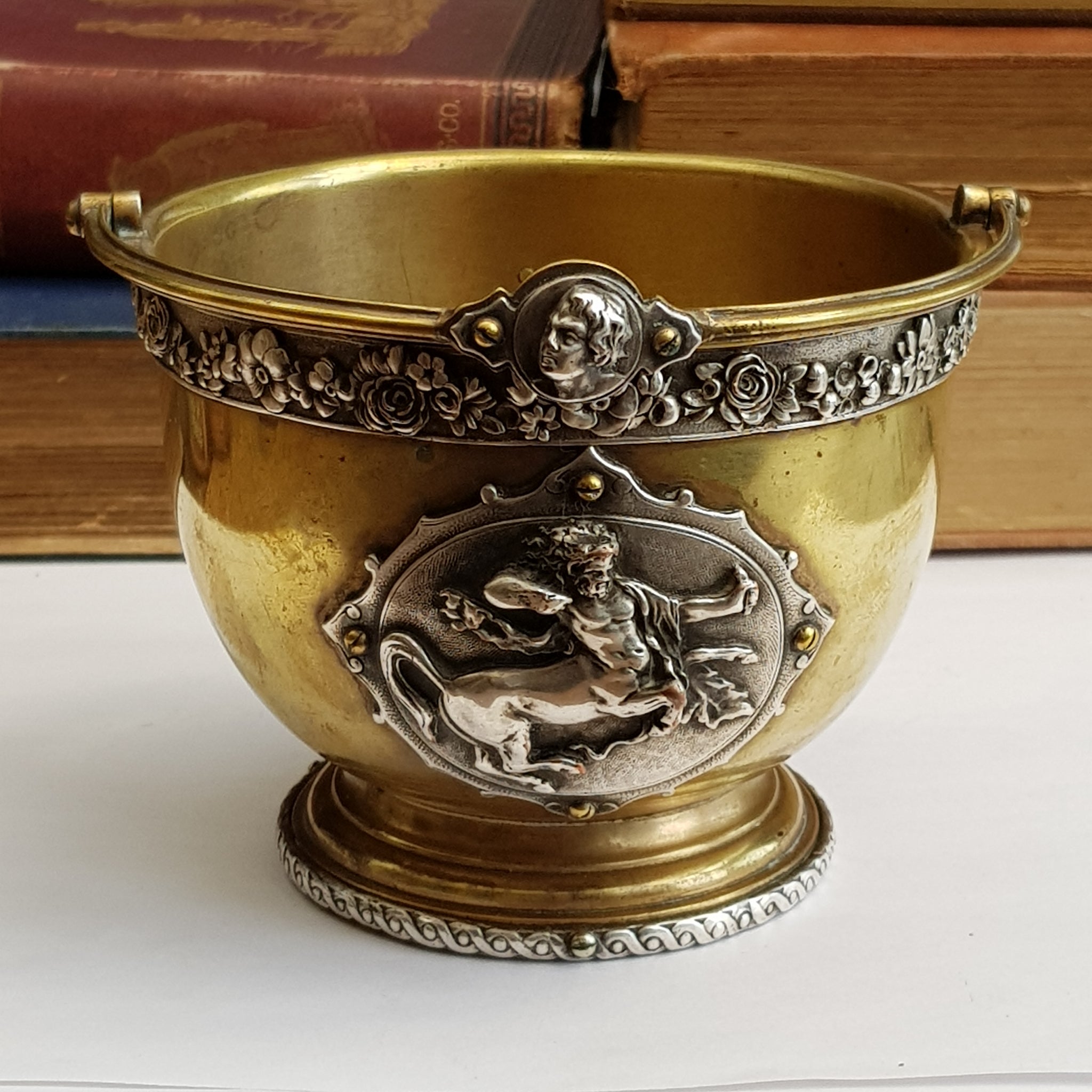 Elkington & Co Superb Silver & Gold Plated Centaur Cartouche Bucket Table Bowl circa 1876