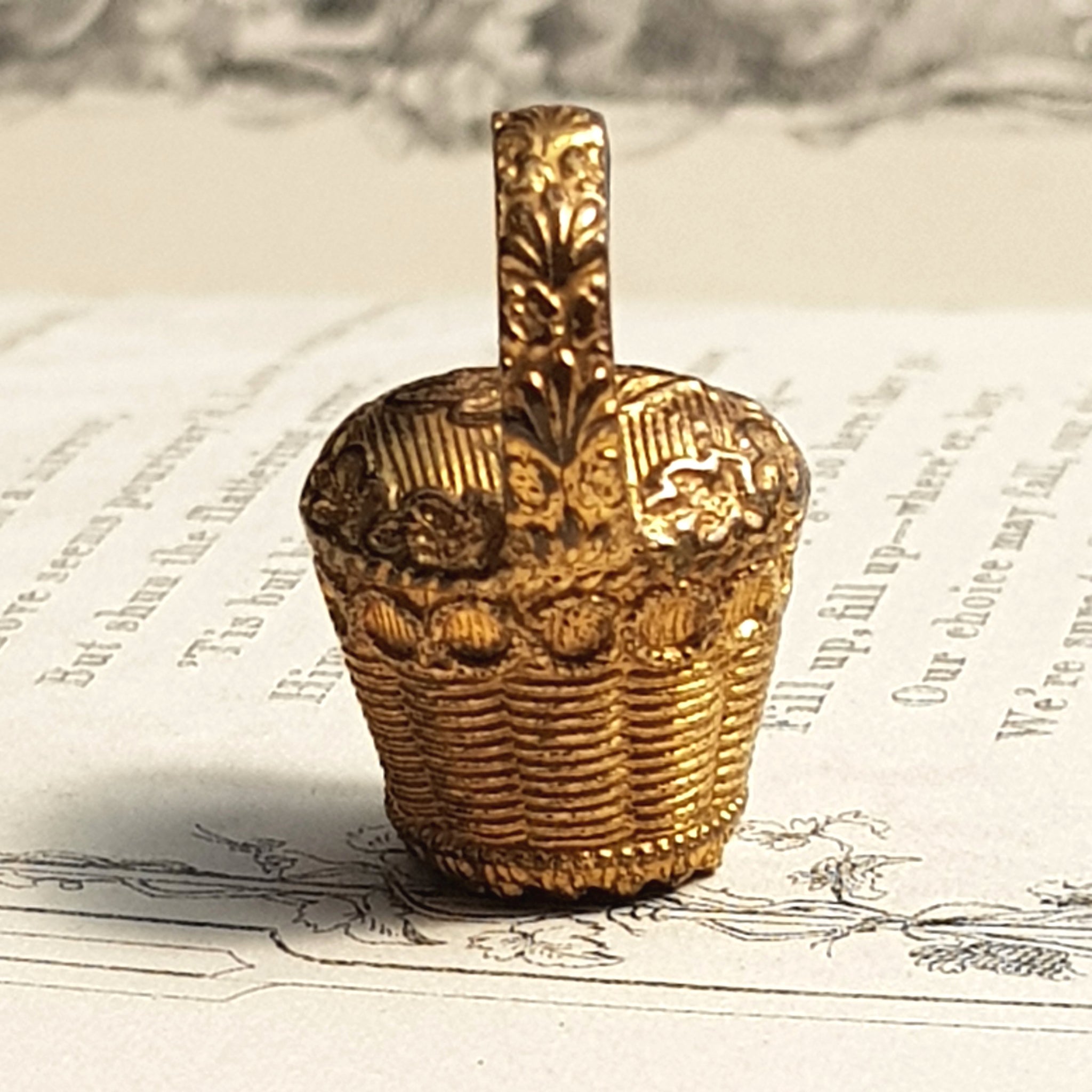 14k Gold Cairngorm Citrine Set Oak Leaf Decorated Miniature Egg Basket Fob Pendant Seal Antique Georgian circa 1820's