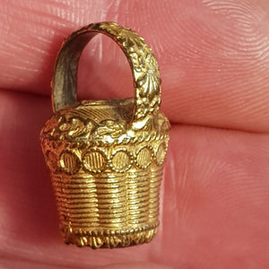 14k Gold Cairngorm Citrine Set Oak Leaf Decorated Miniature Egg Basket Fob Pendant Seal Antique Georgian circa 1820's