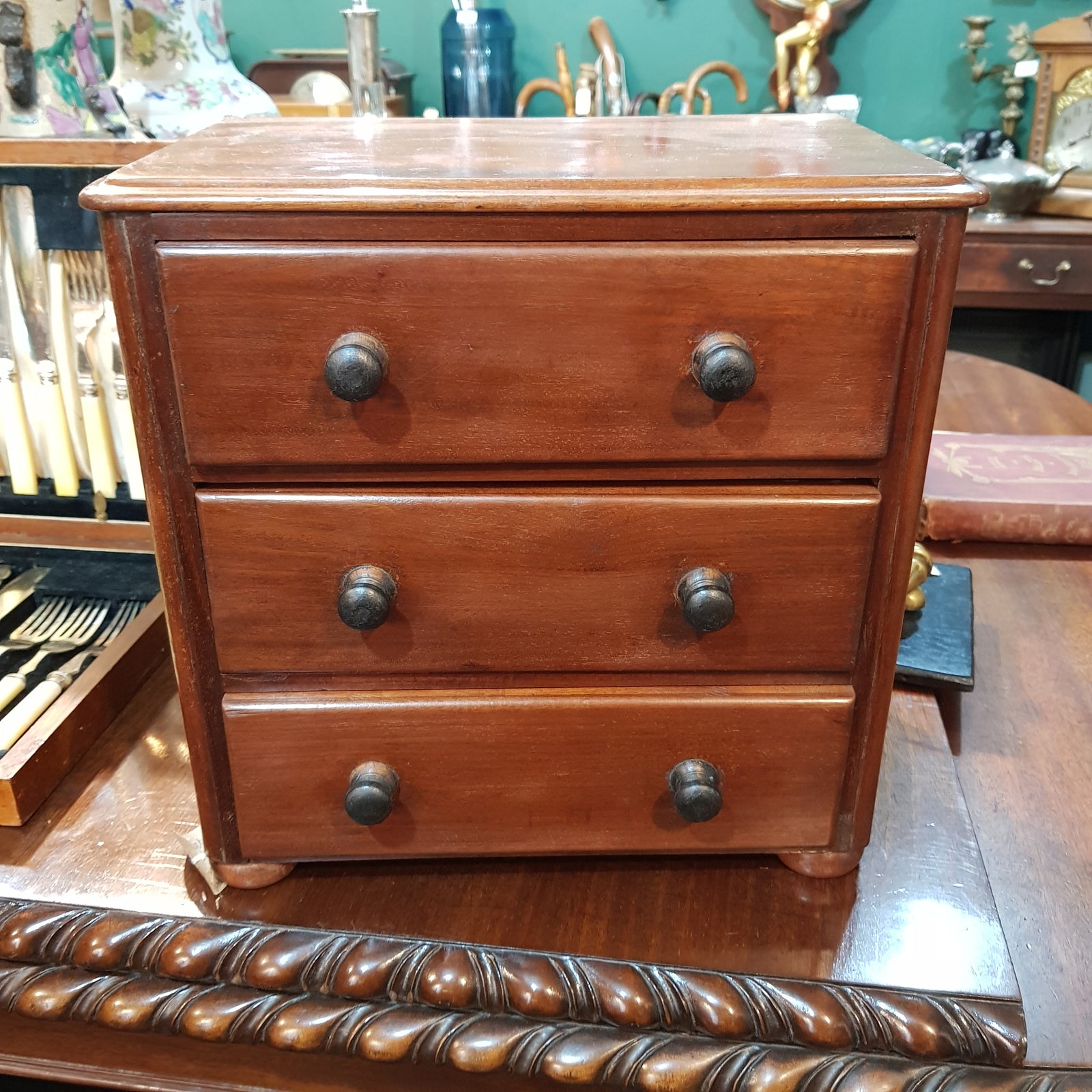 Hand Carved Mahogany Apprentice Piece Miniature Chest Of Drawers Antique Victorian Circa 1890