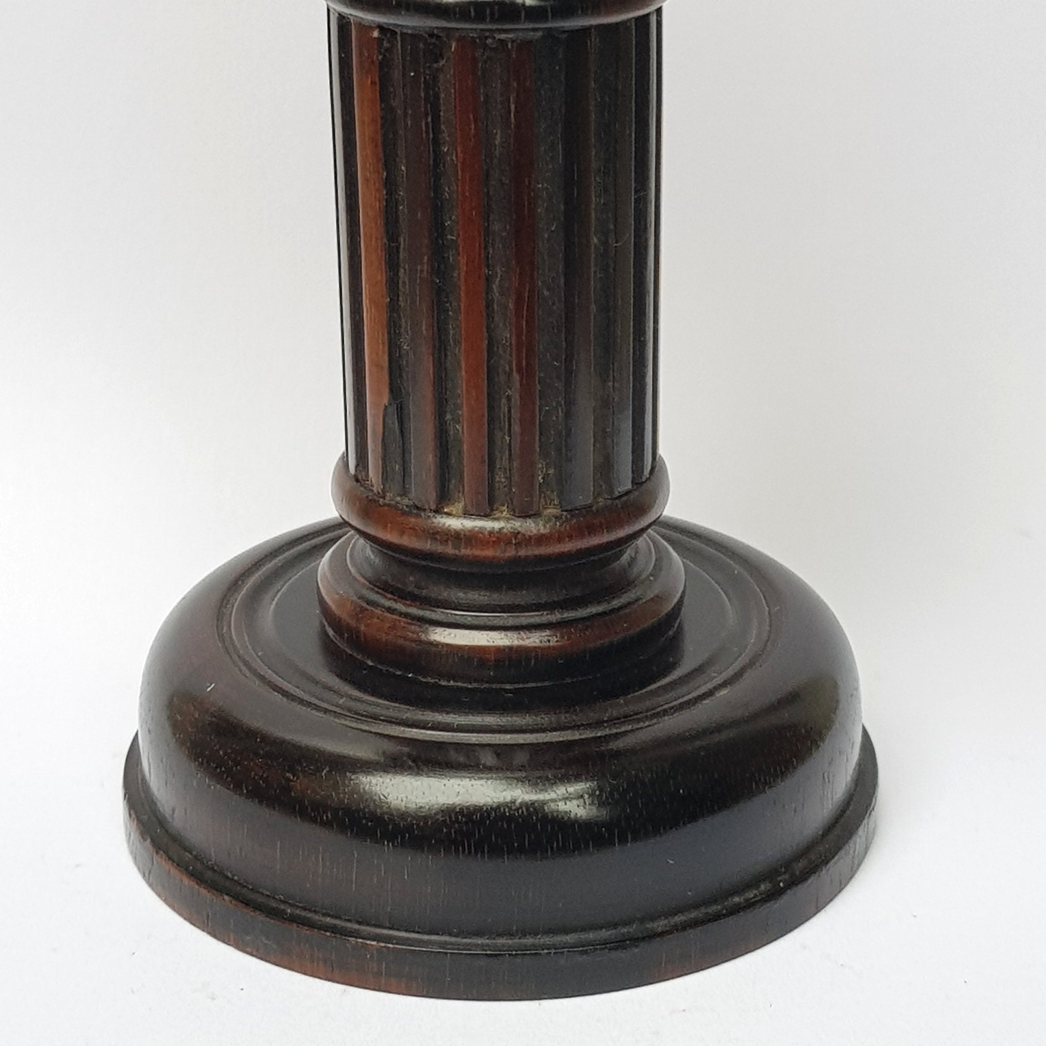 Carved Ebony Key Wound And Set Fluted Column Portal Style Mantle Clock Antique Circa 1920's