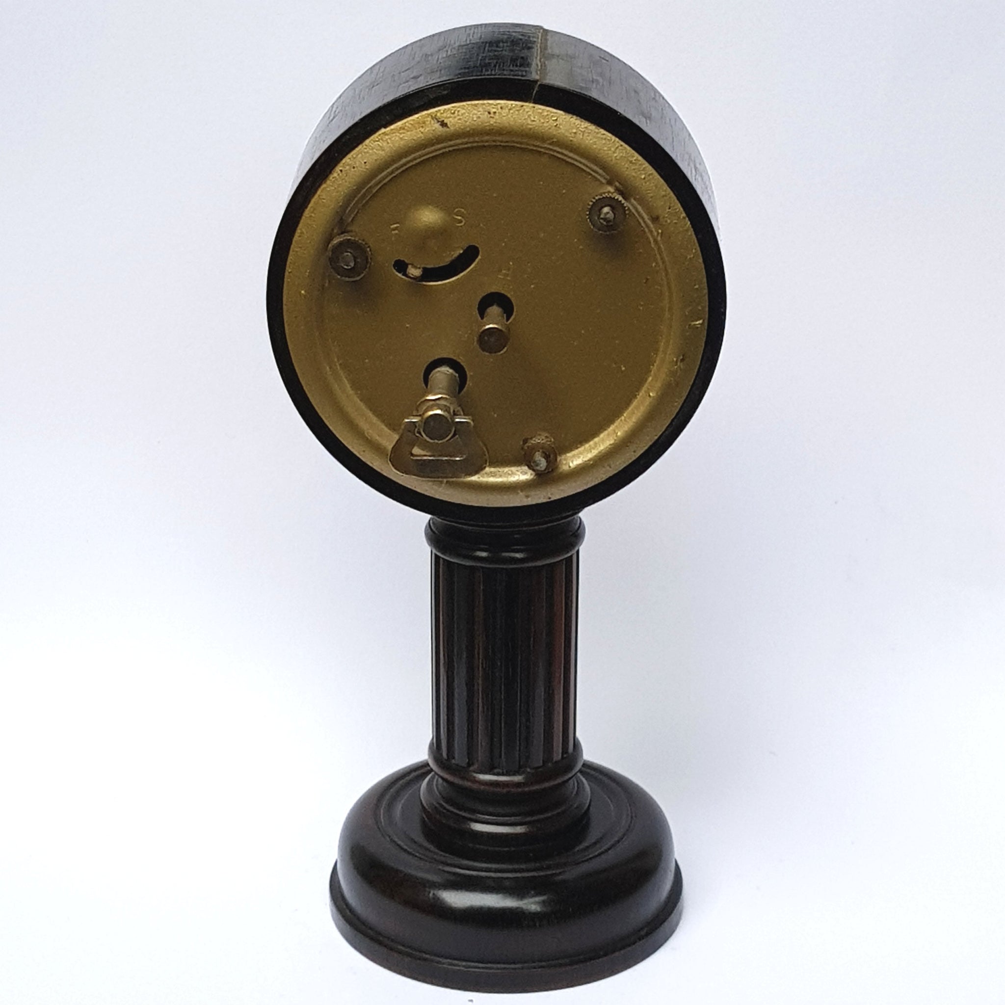 Carved Ebony Key Wound And Set Fluted Column Portal Style Mantle Clock Antique Circa 1920's