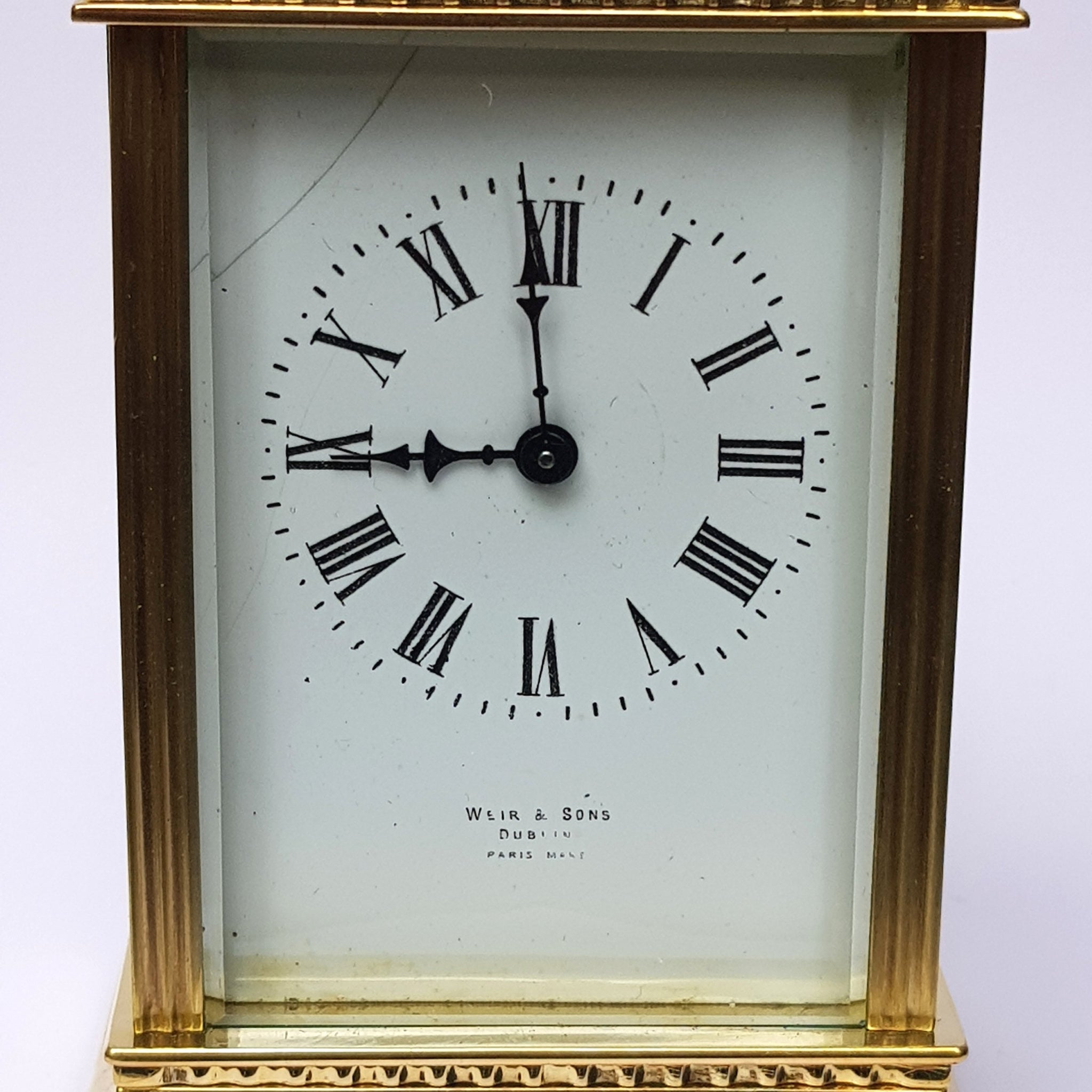 Ormolu Cased Four Panel Glazed French Key Wound Carriage Clock Dublin Retailed Antique Circa 1900