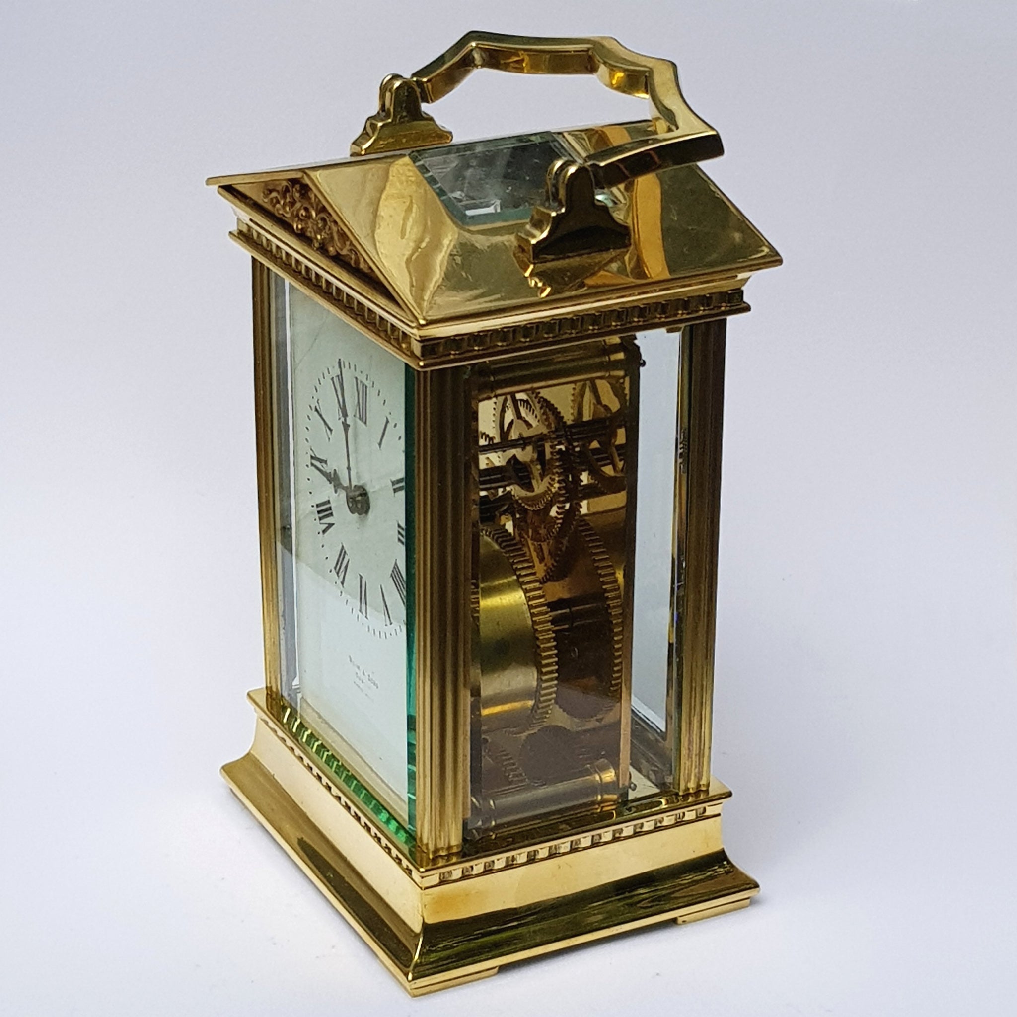 Ormolu Cased Four Panel Glazed French Key Wound Carriage Clock Dublin Retailed Antique Circa 1900