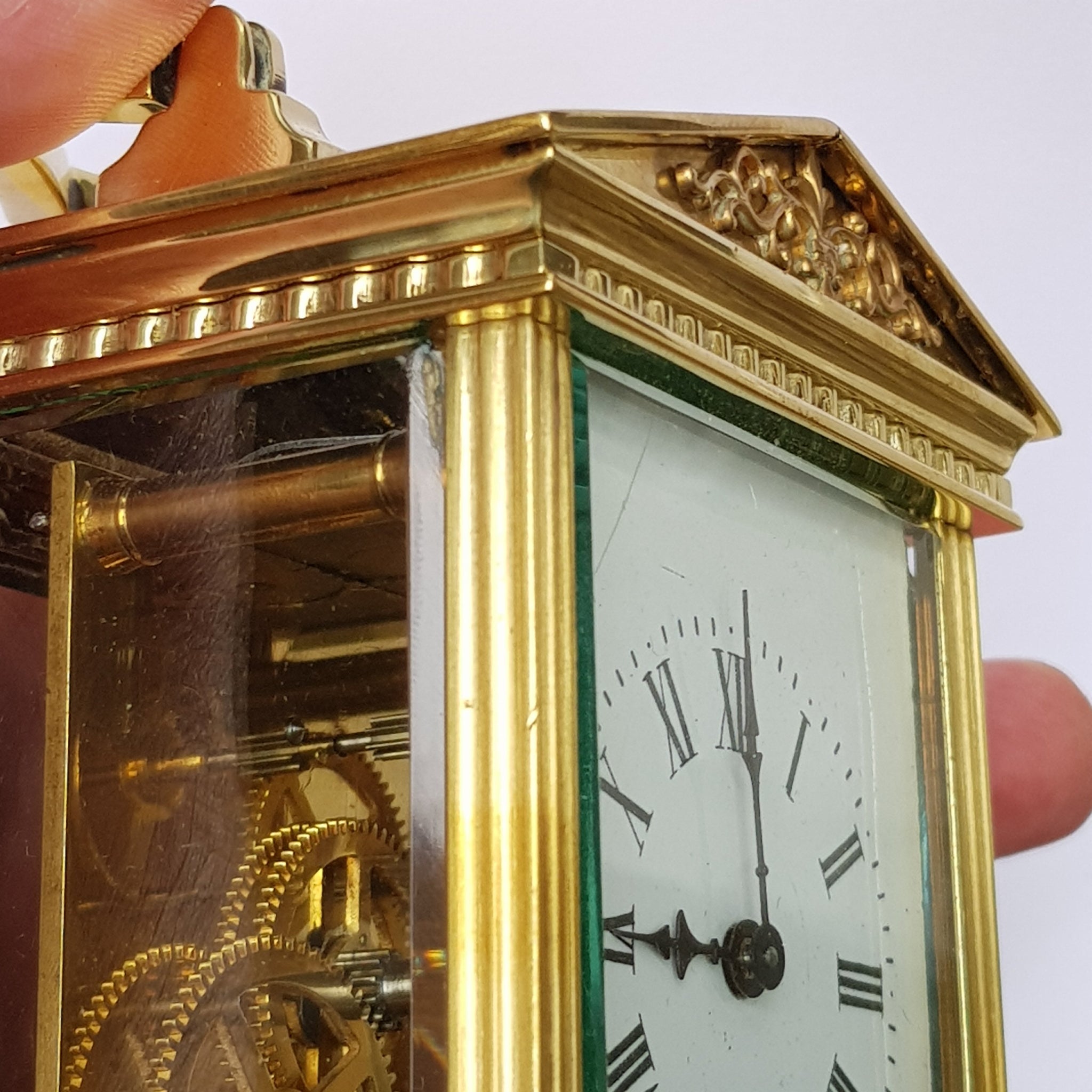 Ormolu Cased Four Panel Glazed French Key Wound Carriage Clock Dublin Retailed Antique Circa 1900