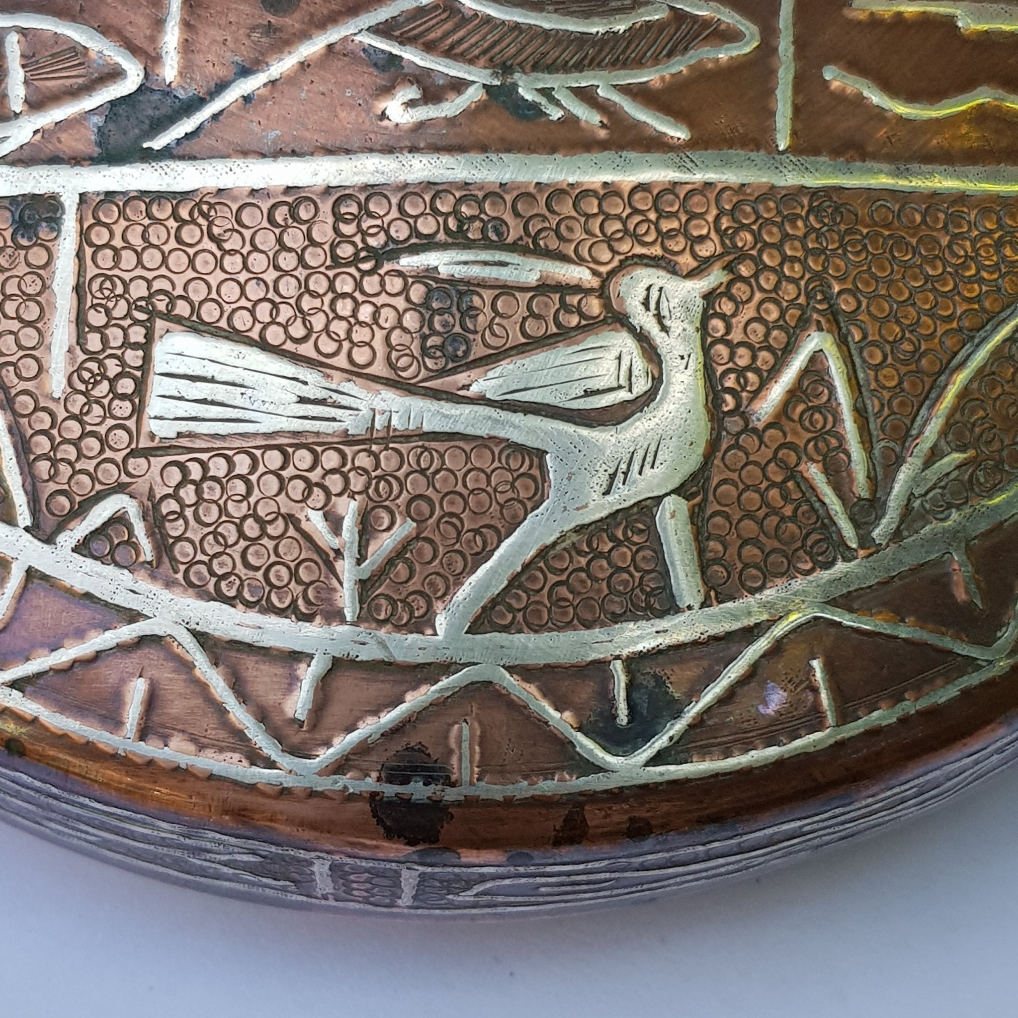 Egyptian Grand Tour Souvenir Silver Decorated Solid Copper Box Antique Circa 1920's