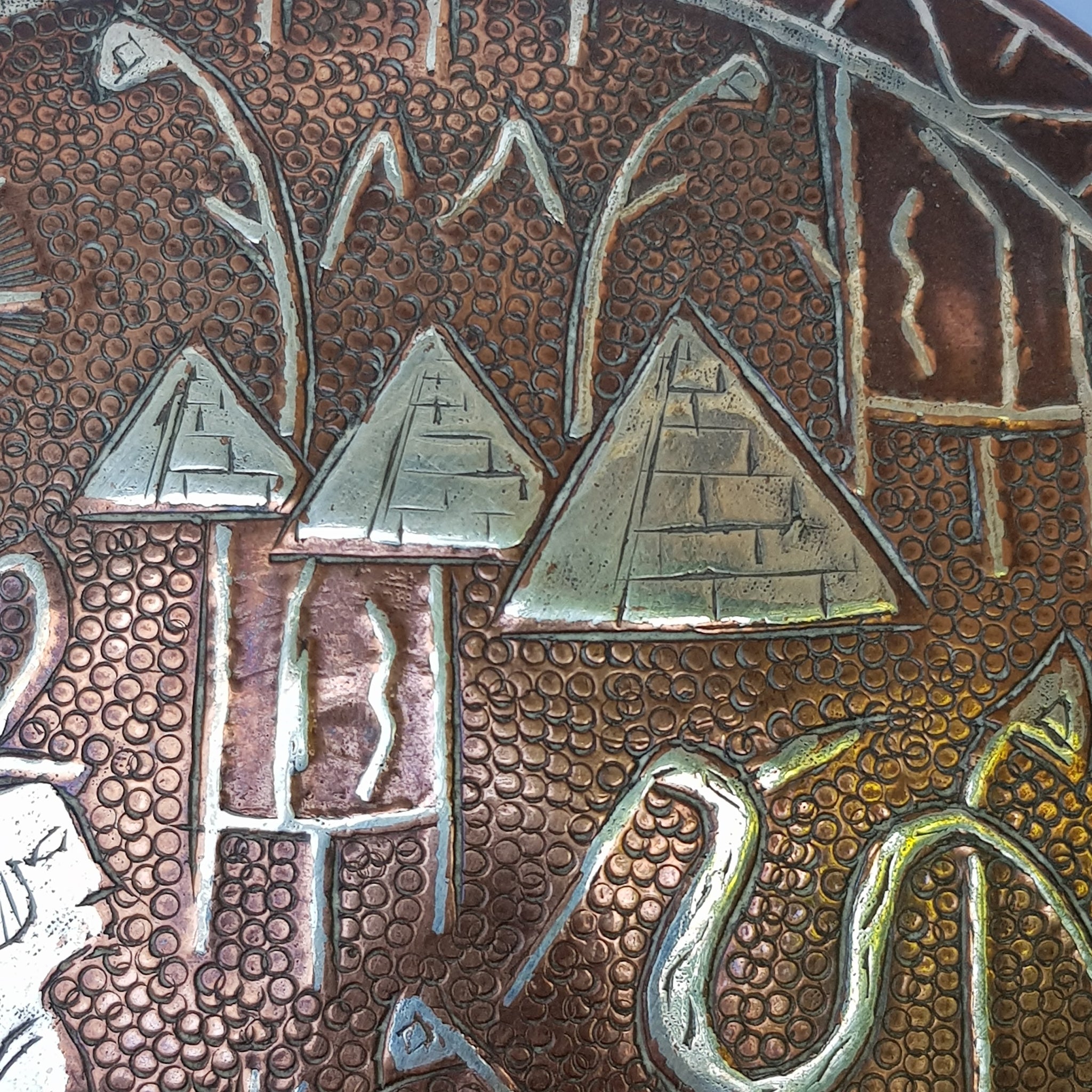 Egyptian Grand Tour Souvenir Silver Decorated Solid Copper Box Antique Circa 1920's