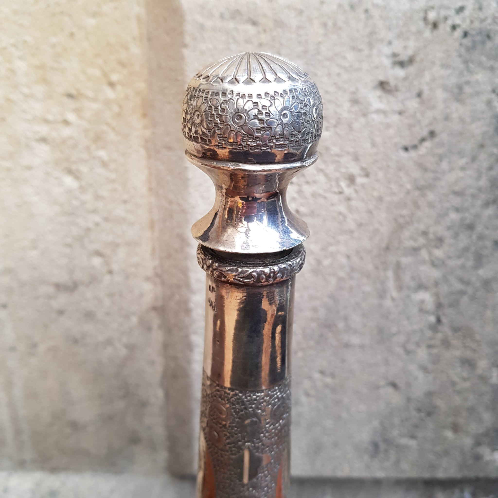 Artisan Crafted Solid Silver Picture Panel Chase Decorated Wine Bottle Middle Eastern Antique