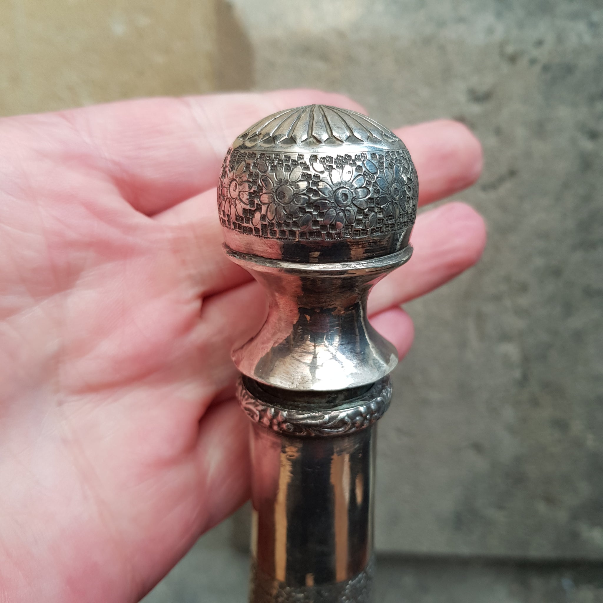 Artisan Crafted Solid Silver Picture Panel Chase Decorated Wine Bottle Middle Eastern Antique