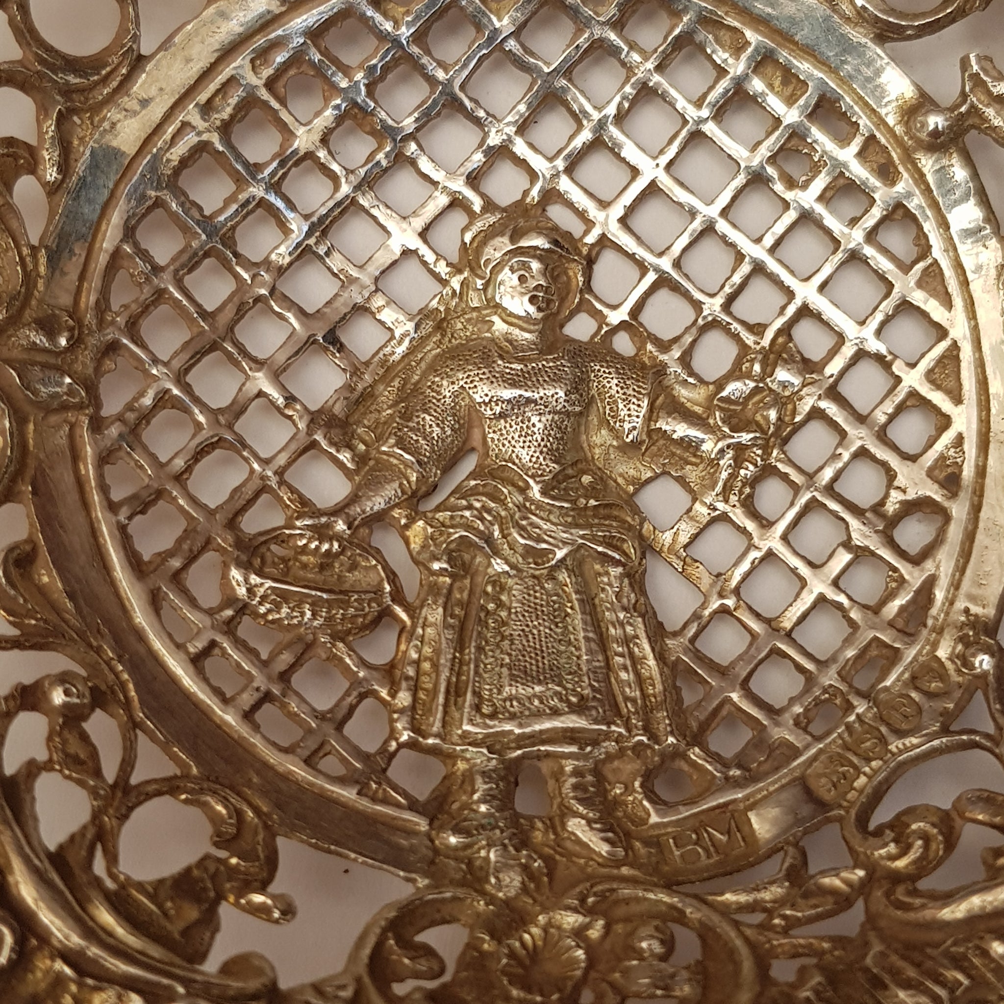 Dutch Solid Silver Ornate Flower Girl Tea Strainer Berthold Muller Antique circa 1893