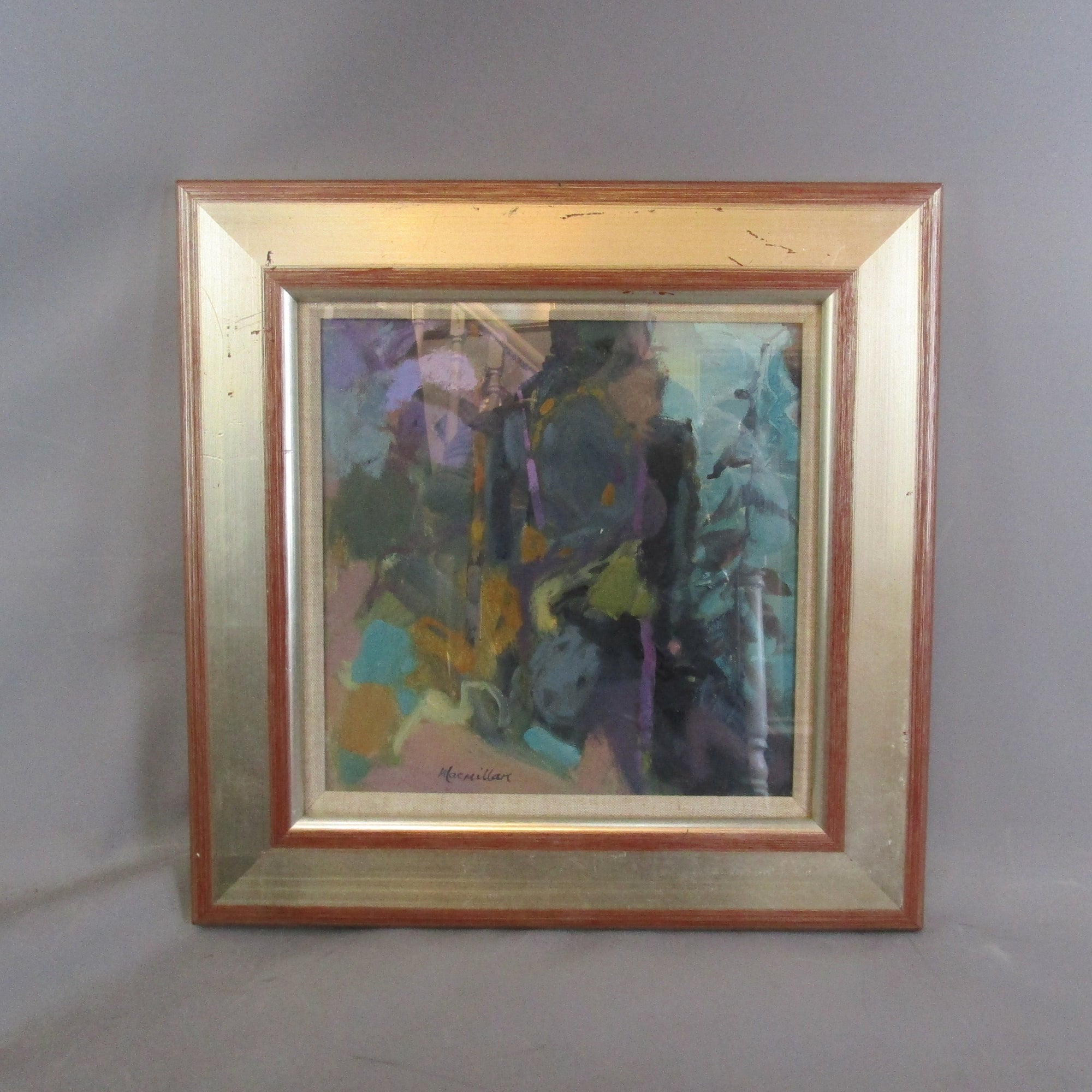 Abstract Sheila Macmillan Trees By A River Oil Painting Vintage 20th Century