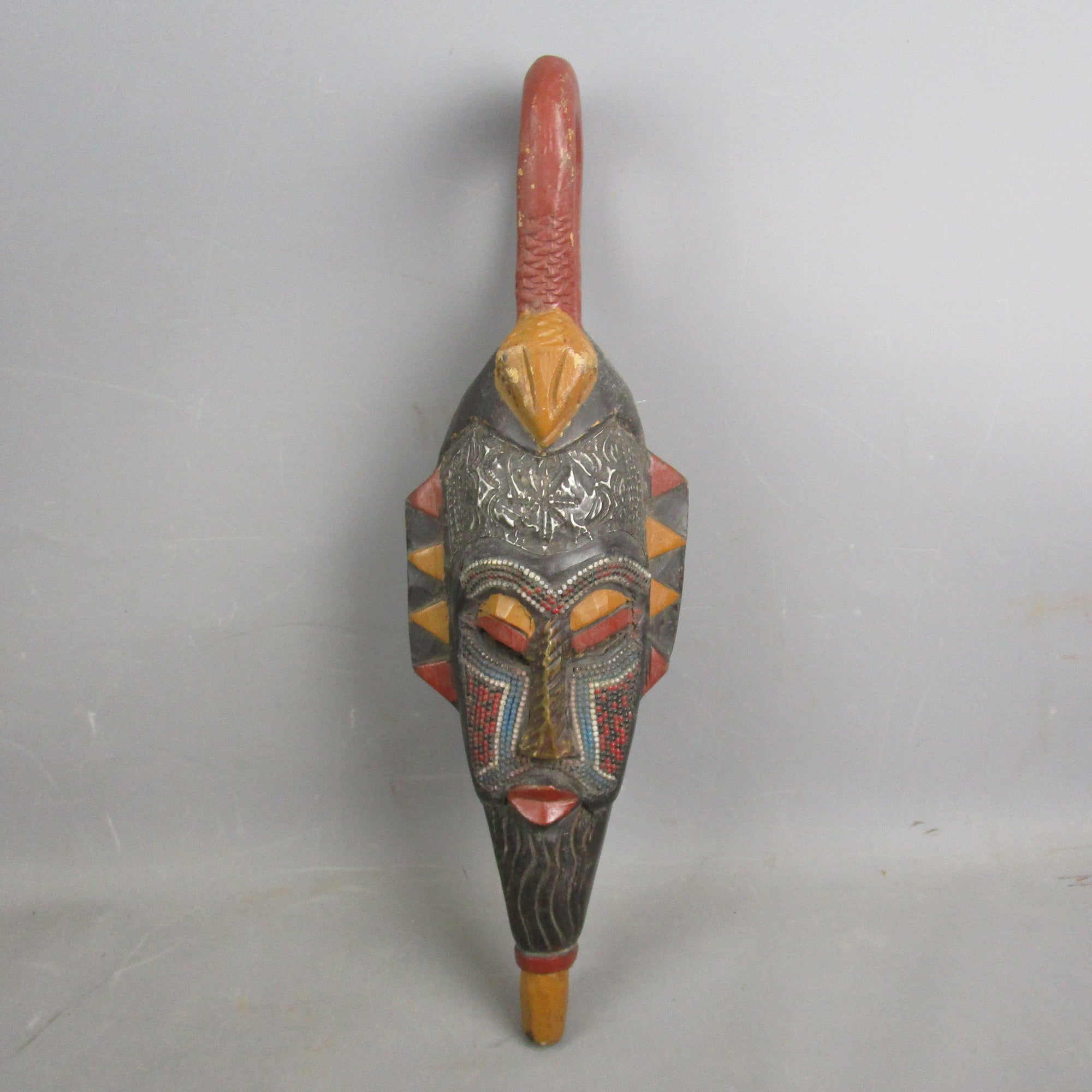African Carved Wooden Owo Mask Vintage 20th Century