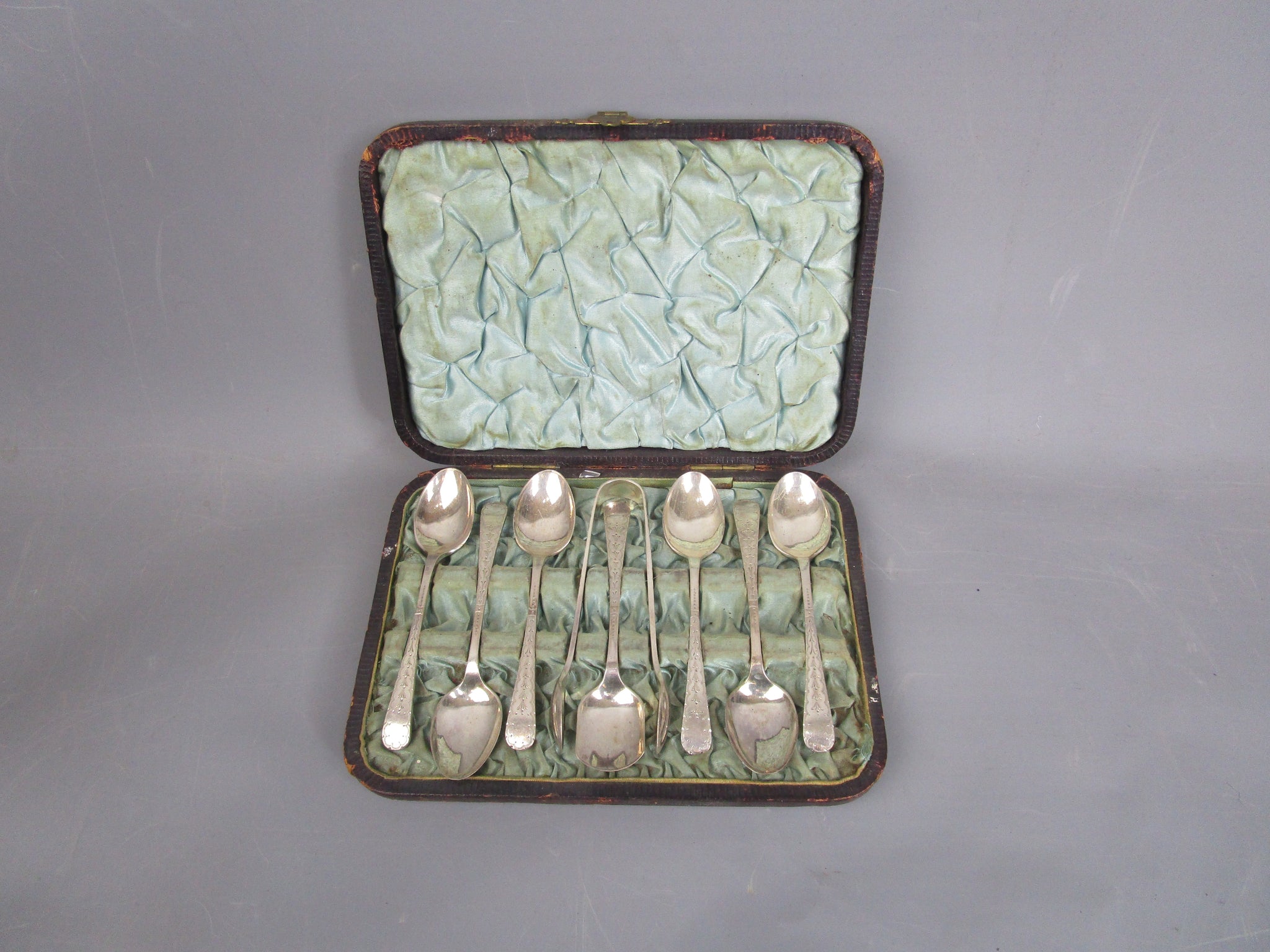Boxed Sterling Silver Spoons And Tongs Antique Victorian Sheffield 1885