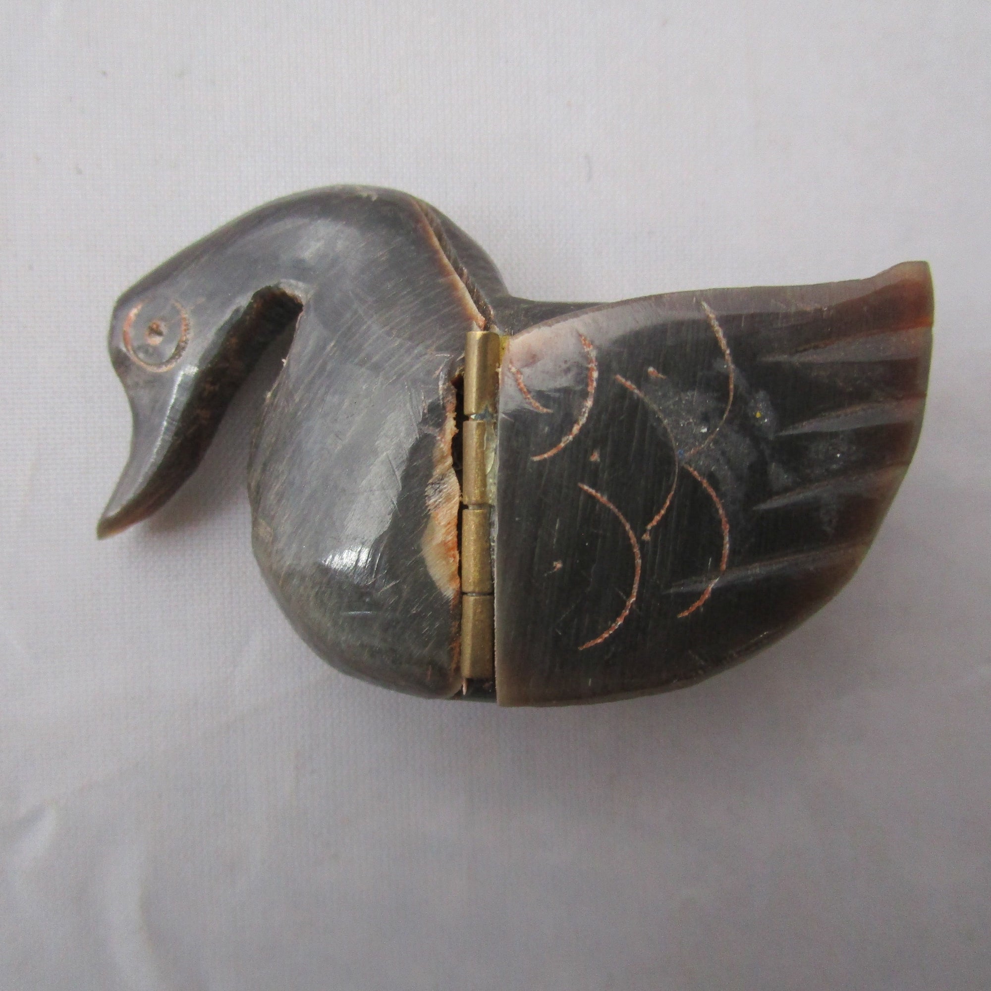 Carved Horn Duck Snuff Box Antique Victorian c1880