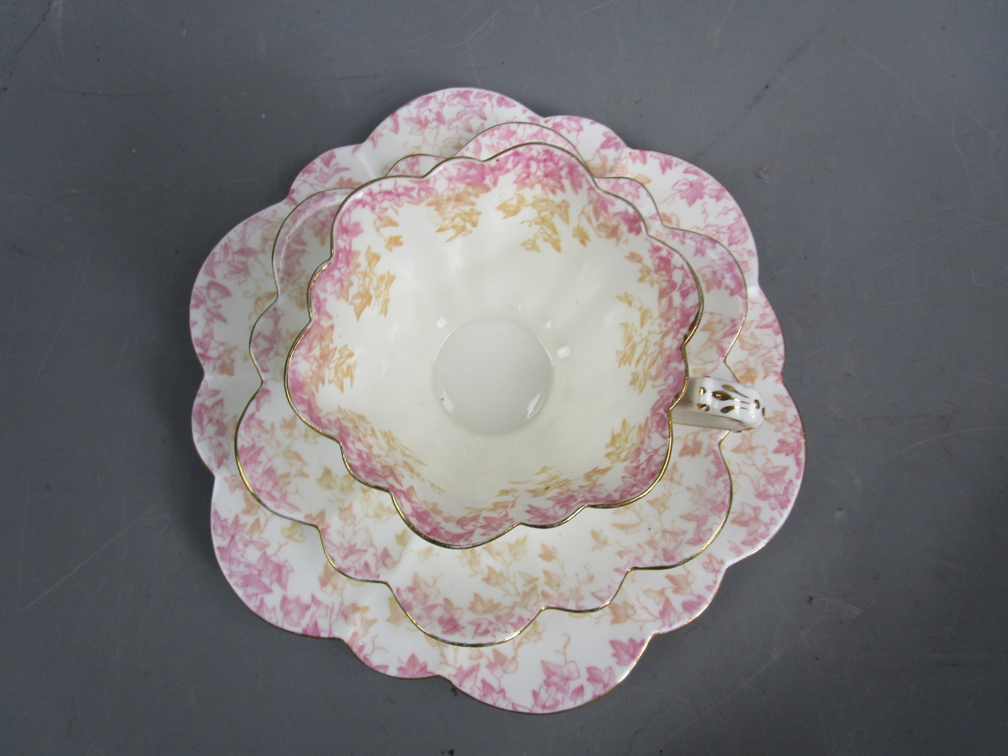 Bone China Charles Wileman Trailing Ivy Trio Antique Victorian c1891