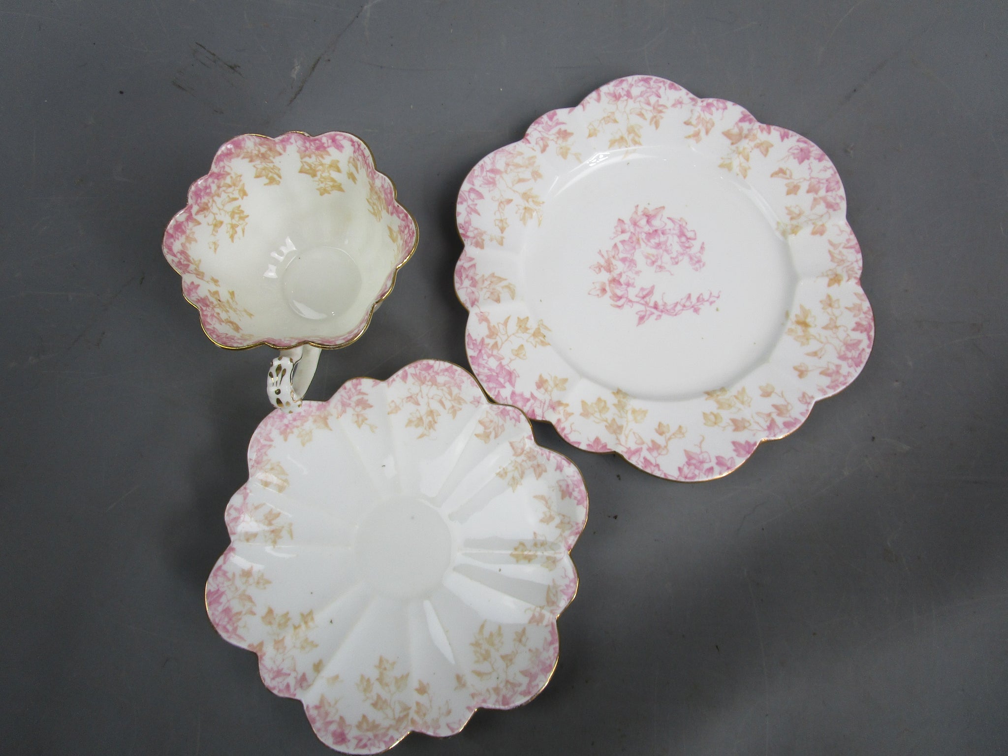 Bone China Charles Wileman Trailing Ivy Trio Antique Victorian c1891