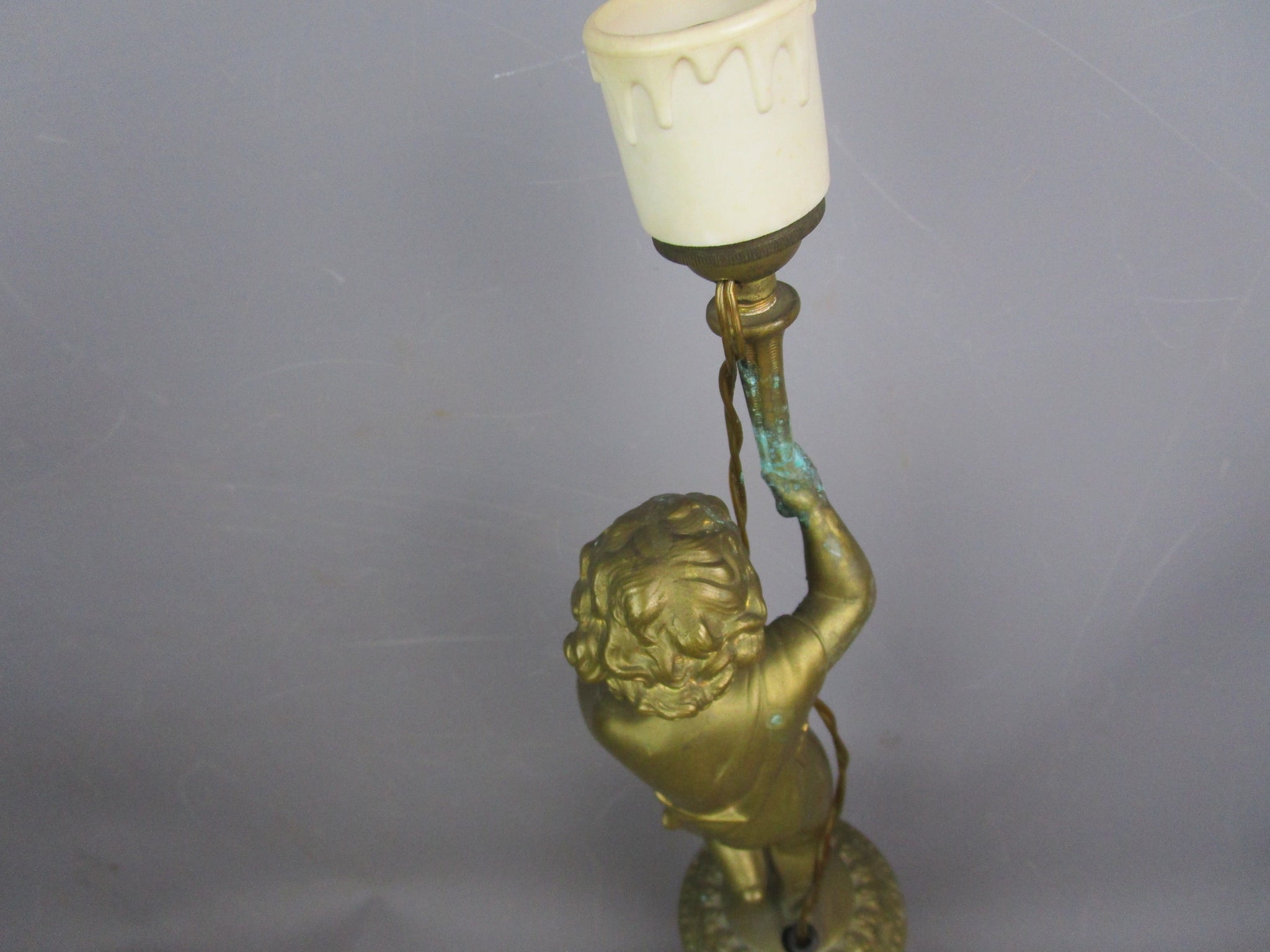 Converted To Electric Gas Cherub Putto Lamp Base Antique Victorian c1890