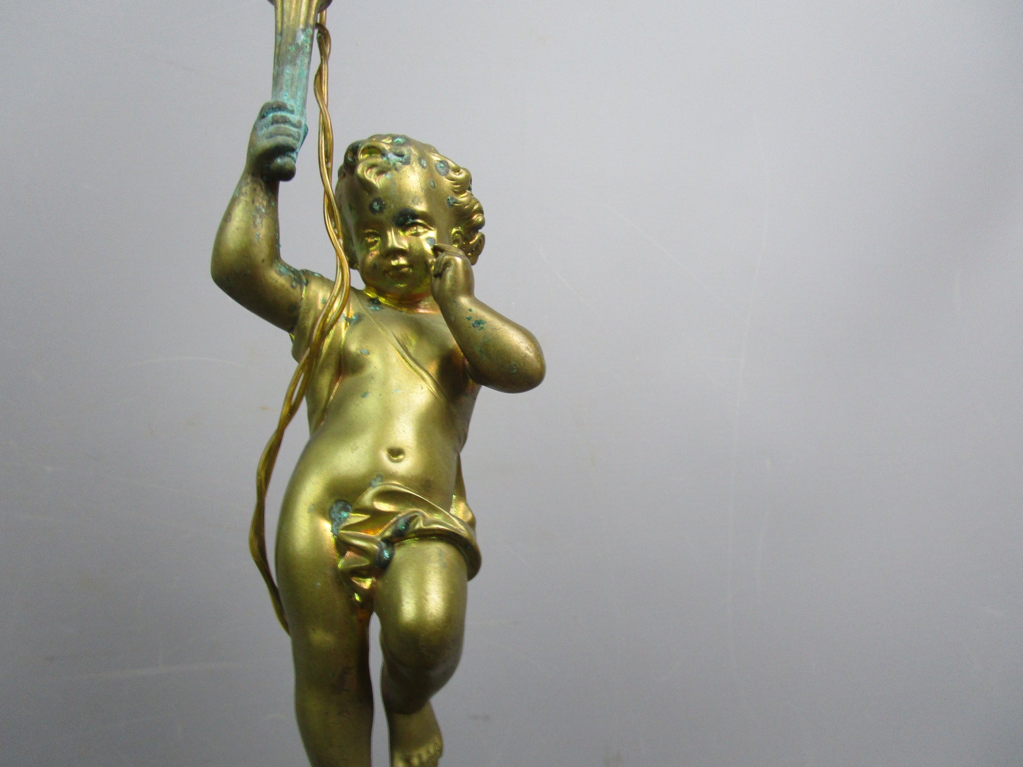 Converted To Electric Gas Cherub Putto Lamp Base Antique Victorian c1890