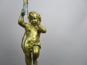 Converted To Electric Gas Cherub Putto Lamp Base Antique Victorian c1890