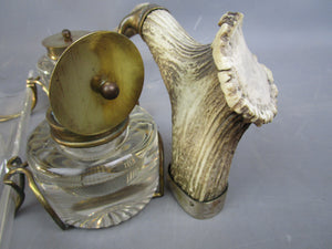 Cut Glass And Antler Ink Stand Antique Victorian c1880