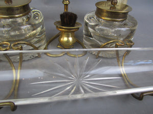Cut Glass And Antler Ink Stand Antique Victorian c1880