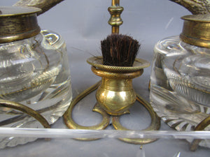 Cut Glass And Antler Ink Stand Antique Victorian c1880