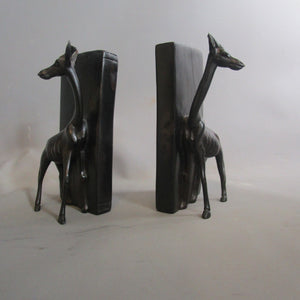 Ebony African Carved Giraffe Bookends Vintage c1970