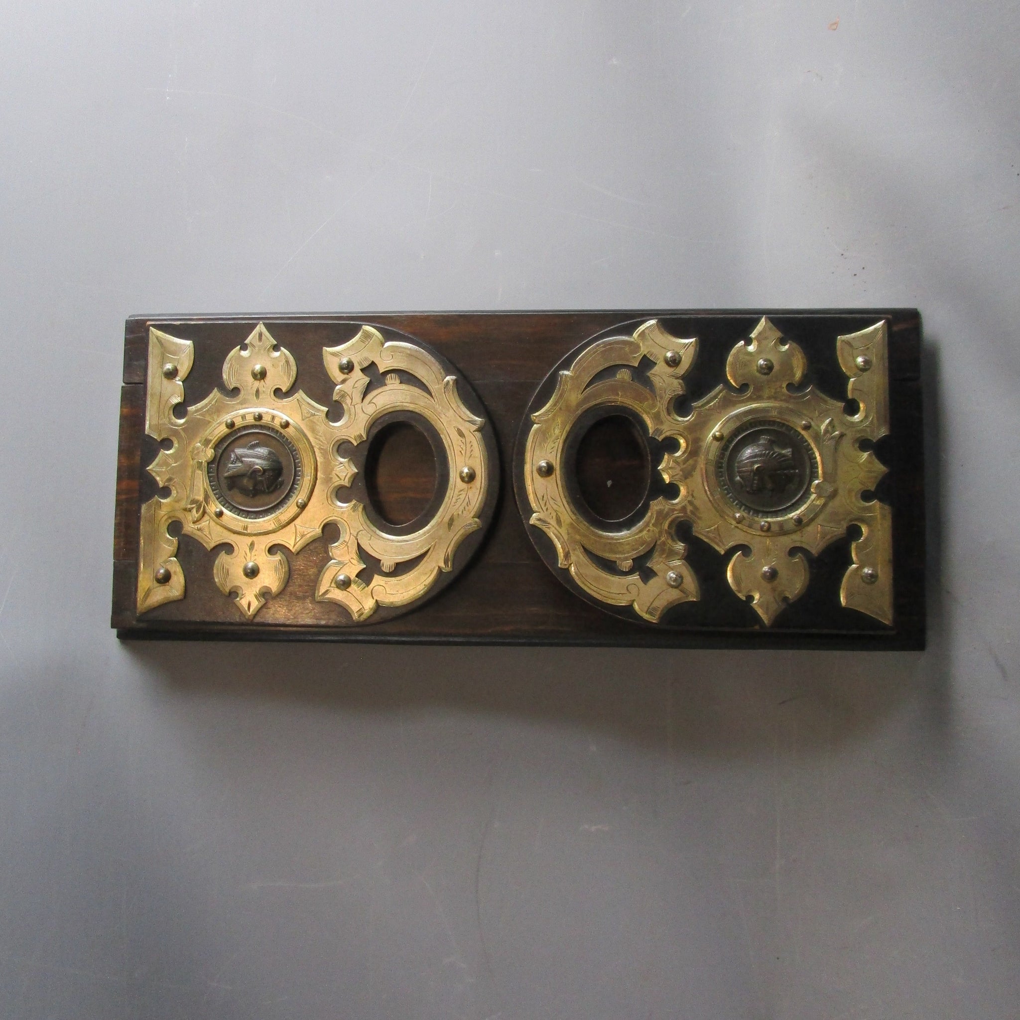 Egyptian Revival Coromandel Wood Book Slide Gothic Brass Fittings Antique Victorian 1860