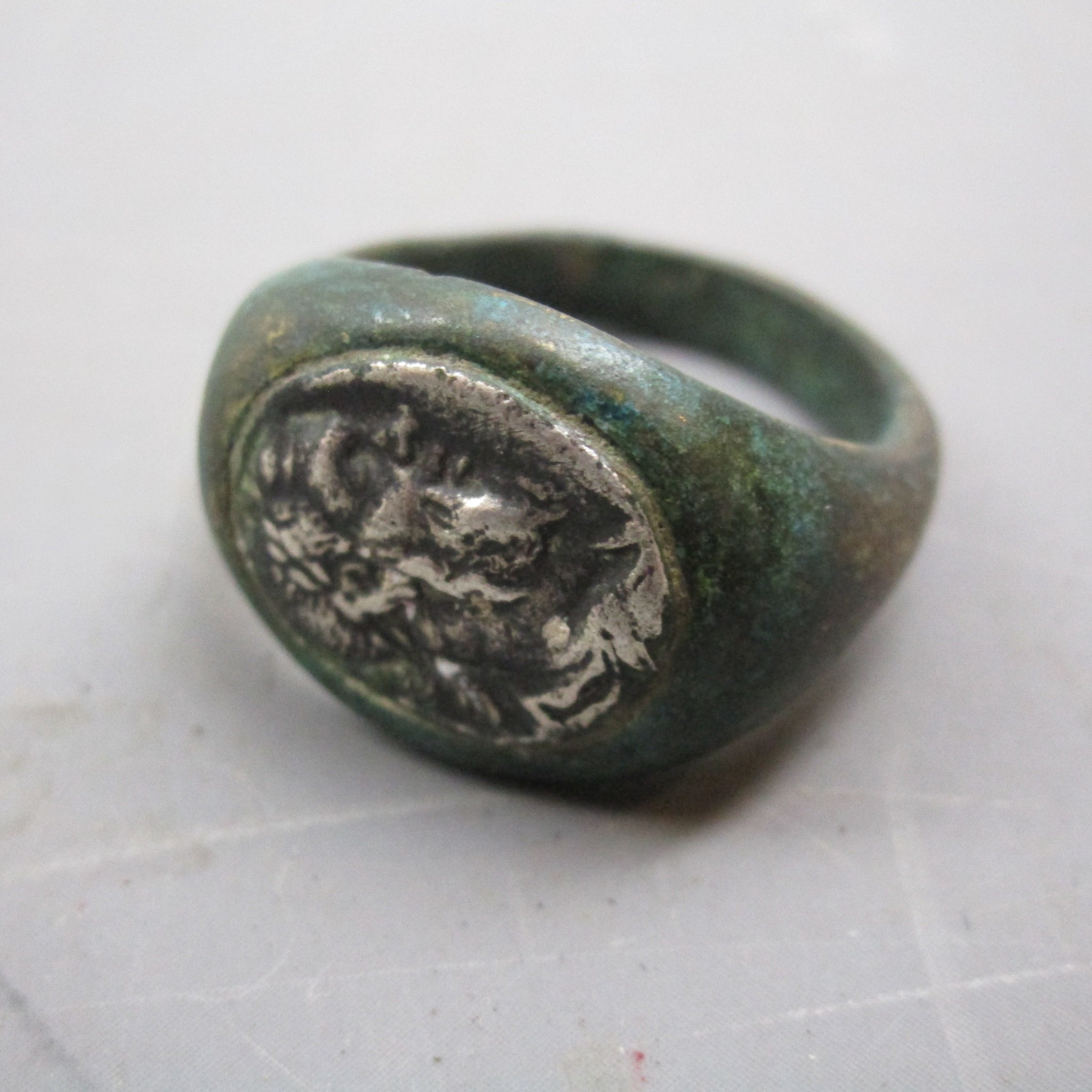 Exceptionally Rare Roman Bronze Ring Silver Coin Set Denarius Of Septimius Severus