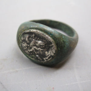 Exceptionally Rare Roman Bronze Ring Silver Coin Set Denarius Of Septimius Severus