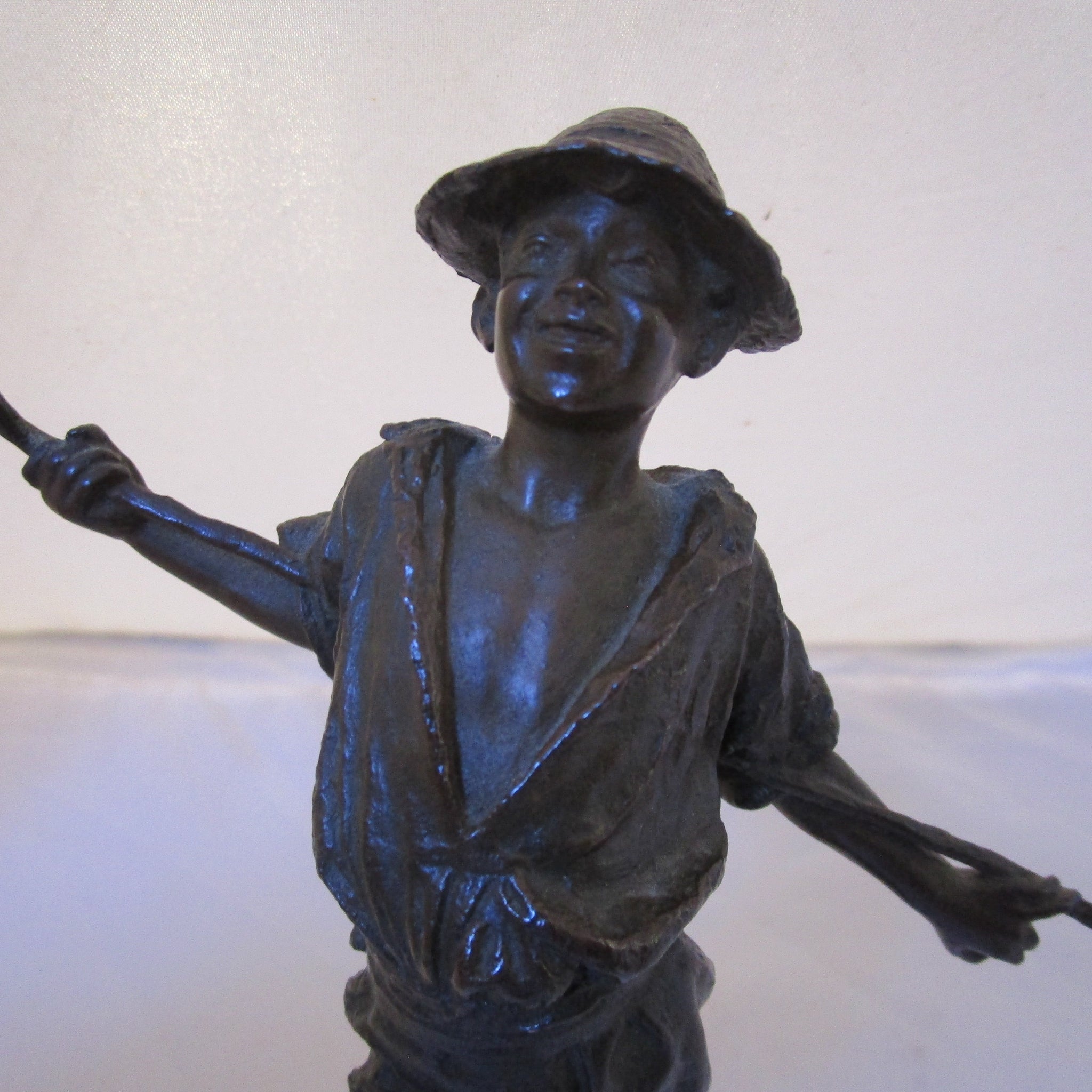 A Fine Bronze Figure Of A Young Peasant Boy Holding A Cane Behind His Back Antique Victorian 1880