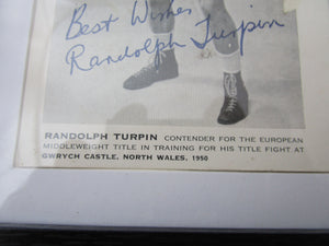 Framed And Signed Randolph Turpin Card Vintage Mid Century c1950