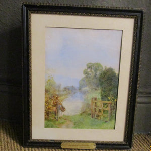 Framed Watercolour Paint Of The Blackberry Catherers By Herbert Alexander Antique Victorian c1900