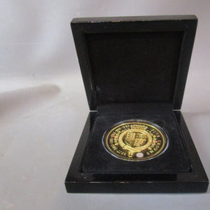 Gold Gilt Proof Five Crowns Bejewelled coin Boxed Vintage dated 2014