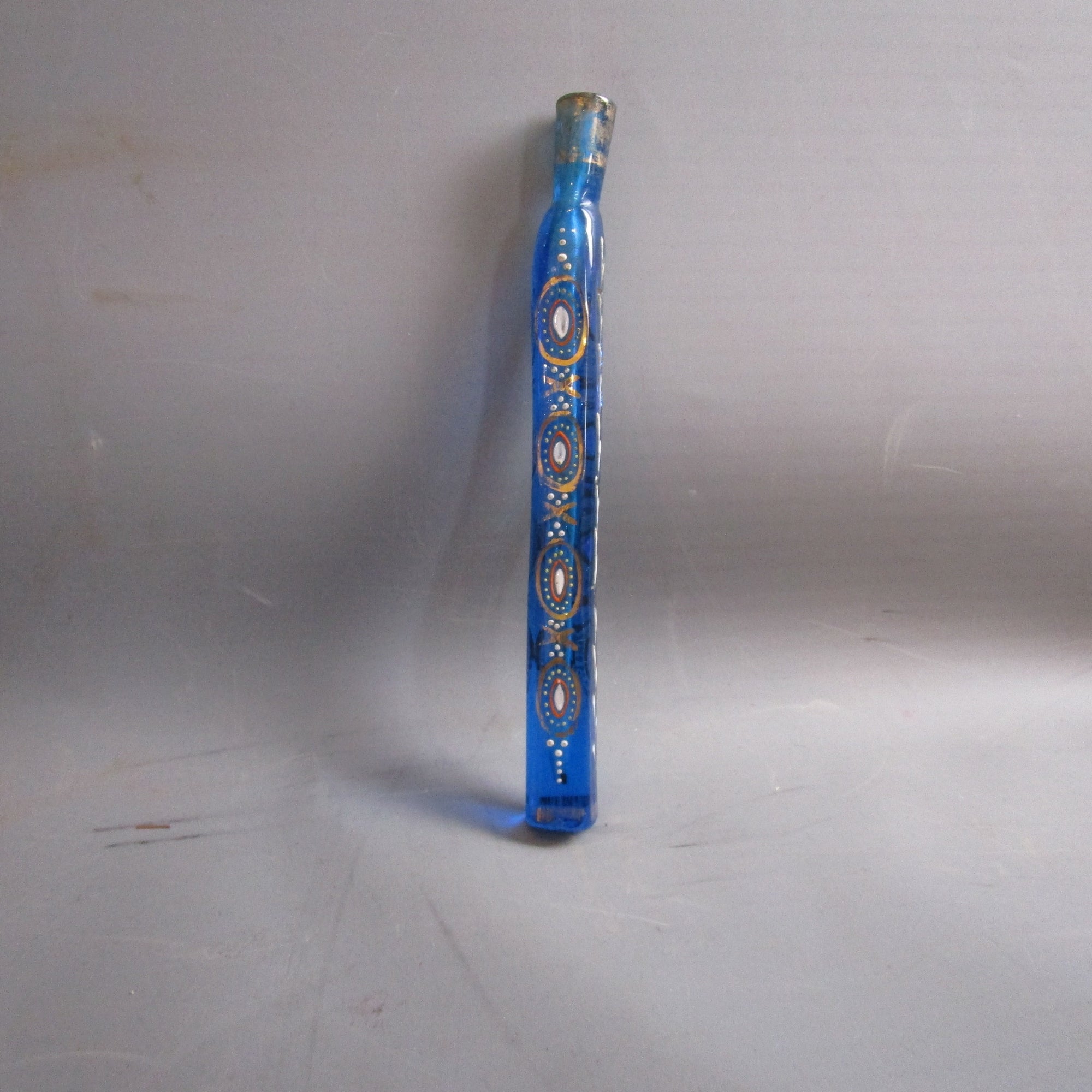 Gypsy Painted Turquoise Glass Witches TearLavender Scent Bottle Antique c1810