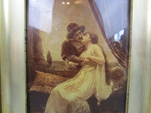 Framed Romeo & Juliet Romantic Themed Glass Crystoleum Antique Victorian c1890