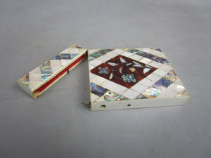 Mother Of Pearl & Tortoise Shell Mosaic Design Calling Card Case Antique Victorian c1890
