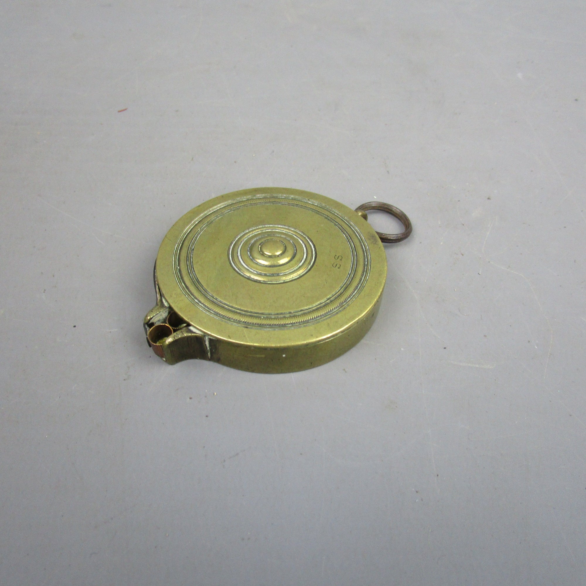 Miniature Brass Pocket Percussion Cap Dispenser Antique Victorian c1840