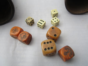 Leather Dice Shaker With Bakelite Dices Antique Edwardian c1910