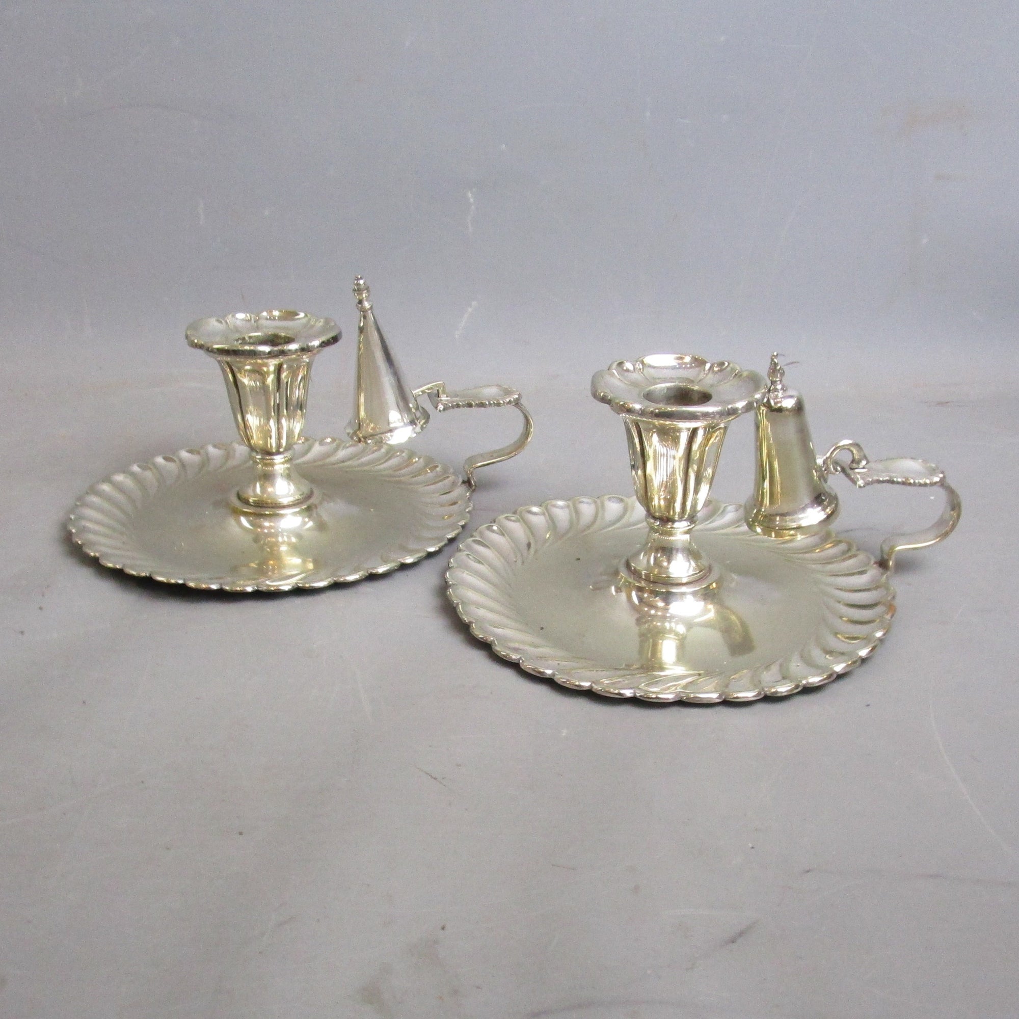Matched Pair Of Silver Plate Chambersticks And Snuffers Antique Victorian c1900
