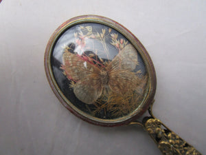 Miniature Handheld Filigree Gilt Metal Mirror Antique Victorian c1880