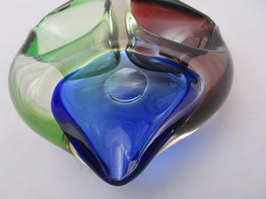 Murano Sommerso Art Glass Tri Colour Ashtray Bowl Vintage Mid Century c1960